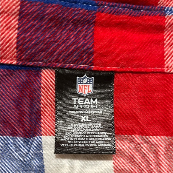 NFL Women’s Red and Blue Checkered Flannel Button Down Buffalo Bills Shirt XL - Picture 2 of 7